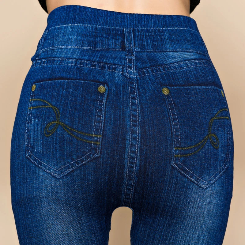 Women Plus Size Pencil High Waist Denim Pants Leggings Imitation Fashion Casual Jeans