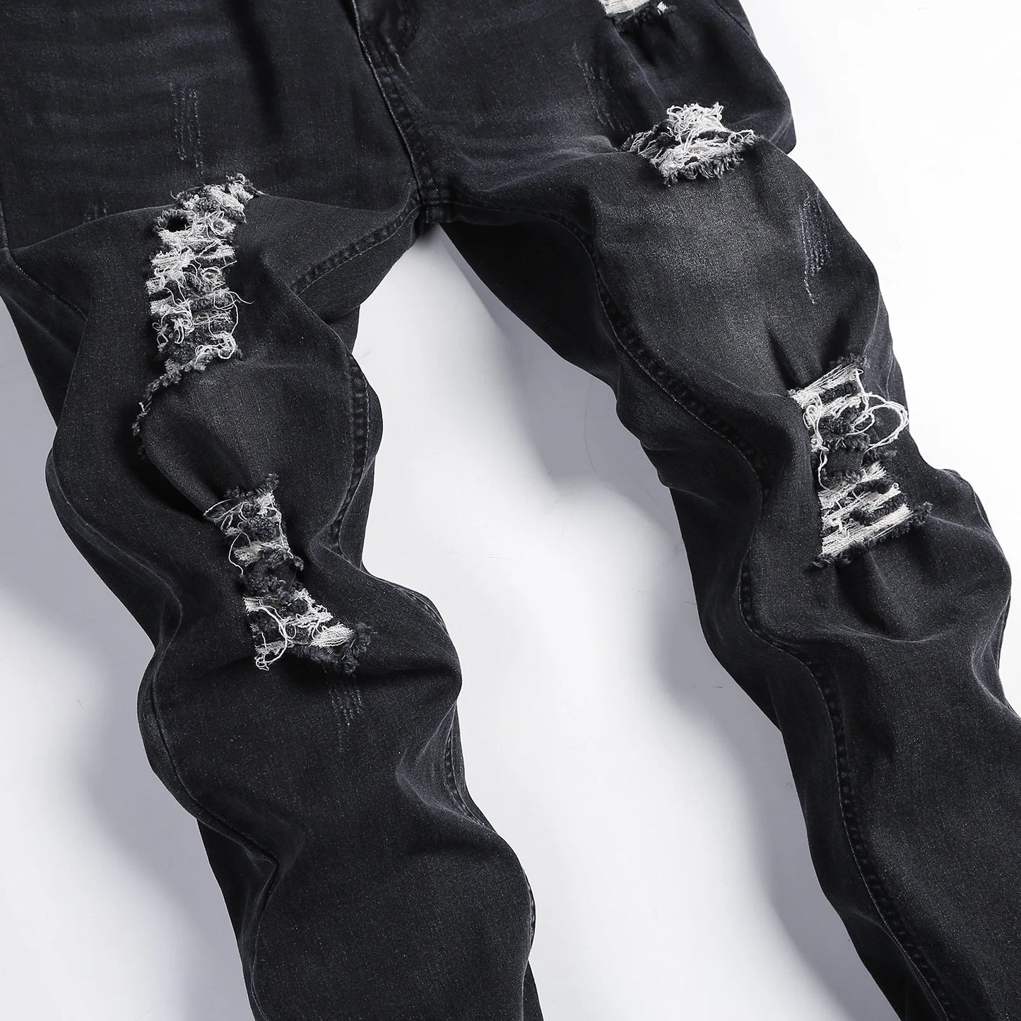 2025 New Fashion Street Style Ripped Skinny Jeans Men Vintage wash Solid Denim Trouser Mens Casual Slim fit pencil denim Pants