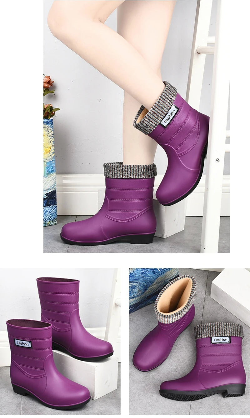 Rubber Boots for Women Rain Shoes Comfort Slip-on Waterproof Galoshes Woman Garden Water Shoes Rubber Rain Boots Botas De Lluvia