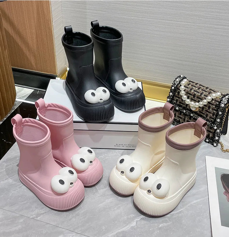 Botas de lluvia para mujer, impermeables, ligeras, con ojales grandes y asas fáciles de poner, resistentes al agua, de altura media.