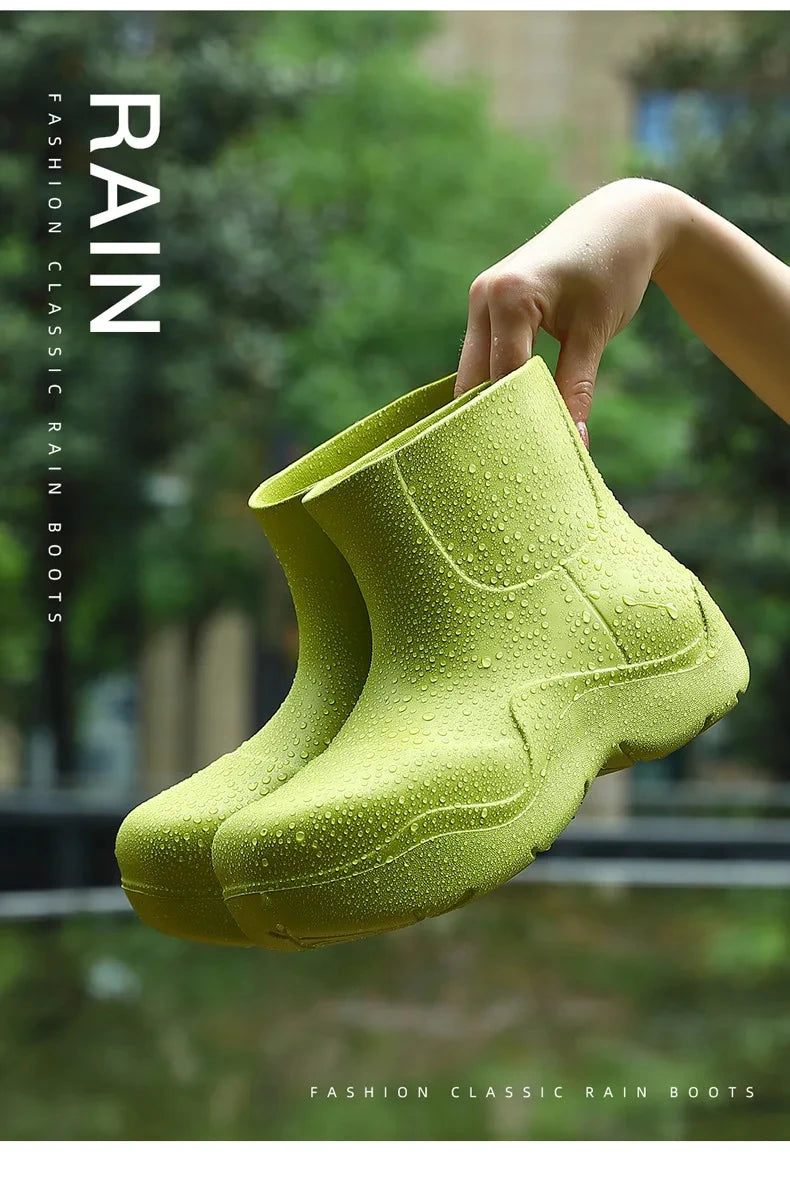 New Rubber Ladies Non-slip Waterproof Ankle Rainboots Shoes Thick Bottom Short Boot Galoshes Pink Women Rain Boots