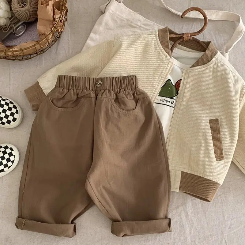 2-9 Y New Autumn&spring Simple Retro Style Japanese&Korean Childrens Corduroy Coat Shirt Girls&Boys Baby Loose Jacket Outerwear