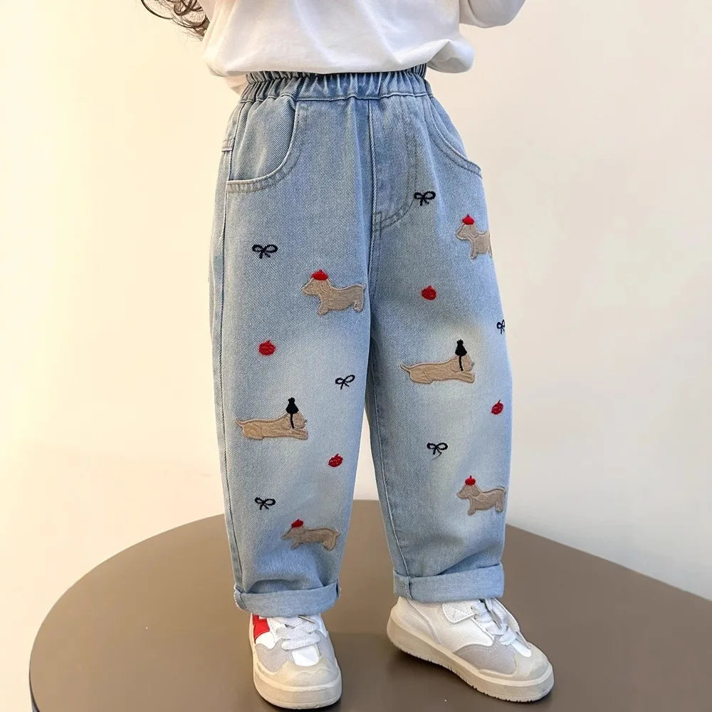 2025 New Girls Jeans Loose Straight Leg Pants for Toddler Baby Casual Wear Spring Autumn
