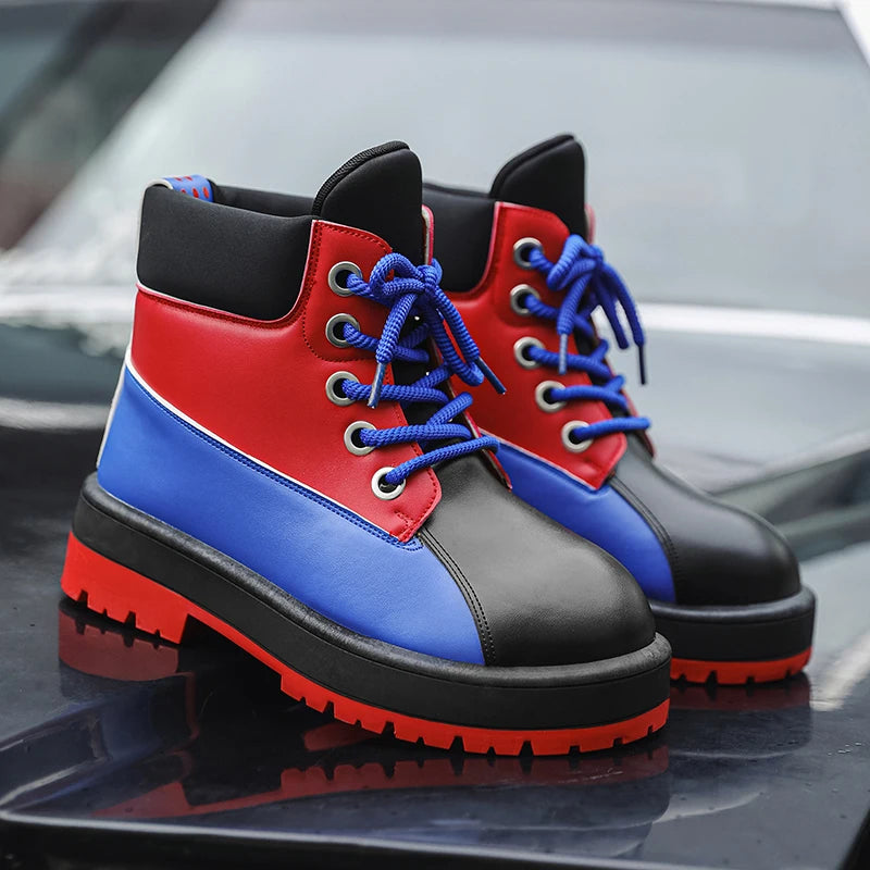 Men's High-Top Outdoor Shoes - High-Top Thick-Soled Design, Suitable for Men, Ideal for Walking/Going to Work/Outdoor Hiking, Durable for All Seasons, Urban Casual Shoes with Cushioned and Wear-Resistant Pvc Soles, Comfortabl