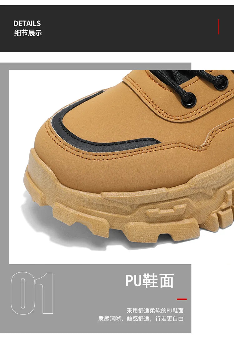 Botas de hombre de algodón, estilo británico, de caña alta, con refuerzos de PU, suela gruesa, cierre de cordones, cómodas y antideslizantes, ideales para deportes de montaña.