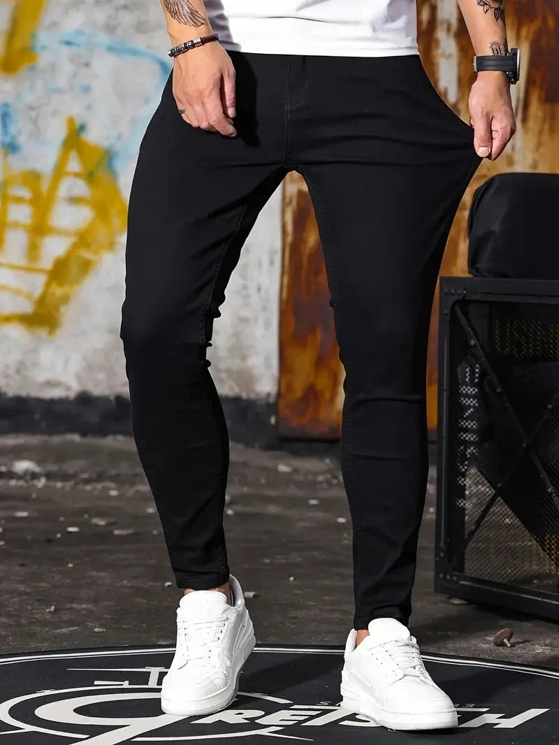 Man Pants Washing Zipper Stretch Jeans Classic Casual Slim Fit Trousers Male Plus Size Denim Pencil Pants Skinny Jeans for Men