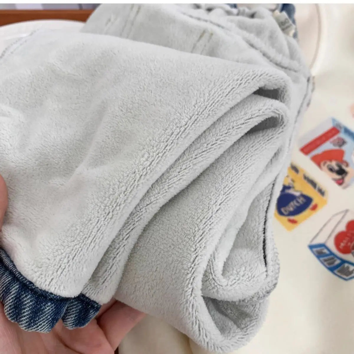 New Boys' All in One Fleece Jeans Autumn and Winter Children's Stylish Warm Pants Kids Handsome Elastic Trousers