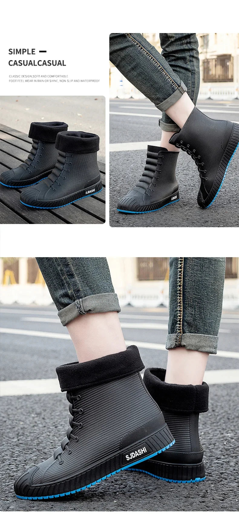 Nuevas botas impermeables de caña corta para hombre y mujer, forradas con forro polar, cálidas, antideslizantes, resistentes al desgaste, ideales para la lluvia y el exterior.
