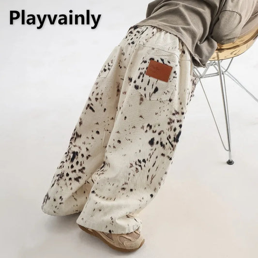 Pantalones vaqueros de estilo coreano para niños de 2 a 8 años, primavera y otoño, con estampado de leopardo y albaricoque, informales, de pierna ancha, versátiles, A05038