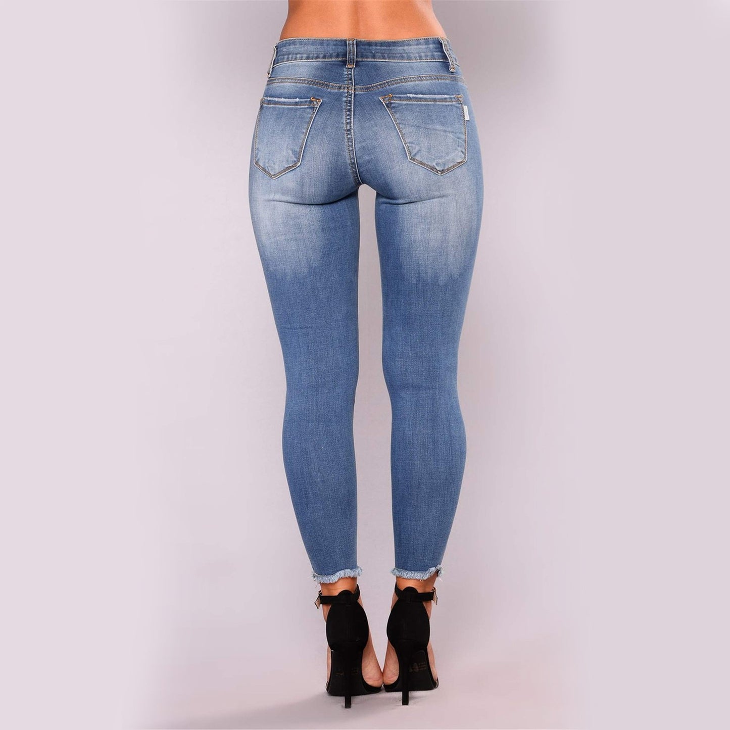 Pantalones vaqueros ajustados con agujeros rasgados para mujer, pantalones vaqueros desgastados con realce de glúteos y bolsillos, ropa de calle vintage elástica