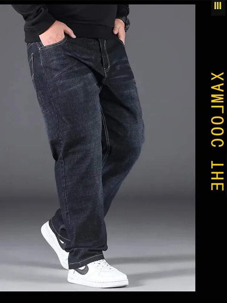 10XL Mens Black Jeans Oversize High Waist Loose Trousers Large Size Husband Plus Size Loose Denim Trousers Blue Male Denim Pants