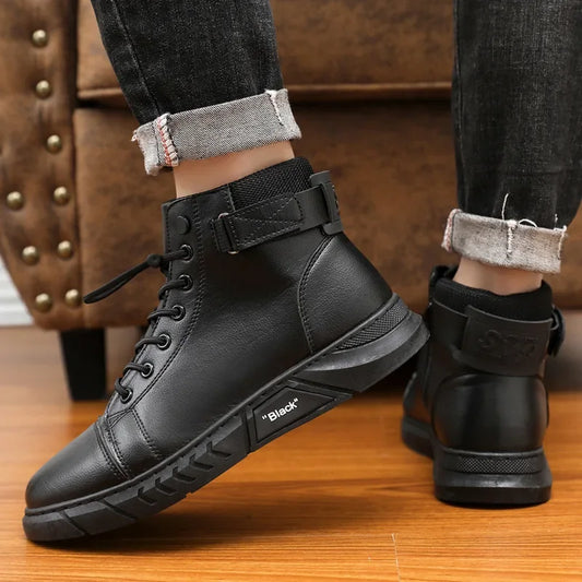 Botas casuales de moda para hombre, tallas grandes 39-48, estilo británico. Zapatillas altas de estilo vaquero.