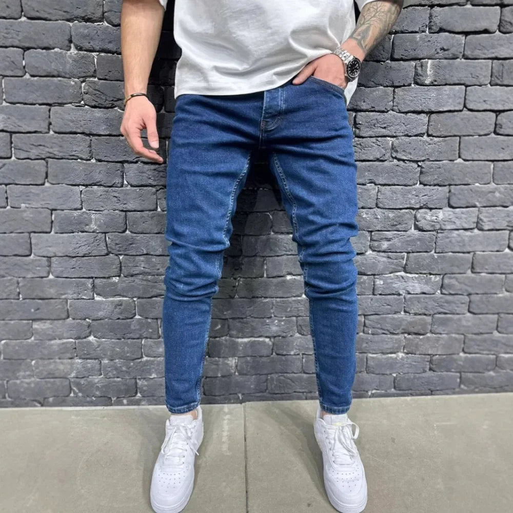 Men Jeans Denim Wash Vintage Basics Loose Fit Straight Pants Mid Waist Solid Trouser Casual Ankle Length Pockets Zipper Fly 2025