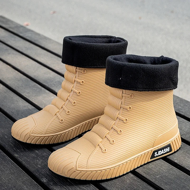 Nuevas botas impermeables de caña corta para hombre y mujer, forradas con forro polar, cálidas, antideslizantes, resistentes al desgaste, ideales para la lluvia y el exterior.