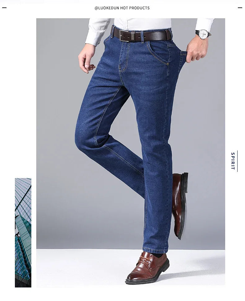 2025 NEW Men's Fashion Business Jeans Classic Style Casual Stretch Slim Jean Pants Male Brand Denim Trousers Black Blue