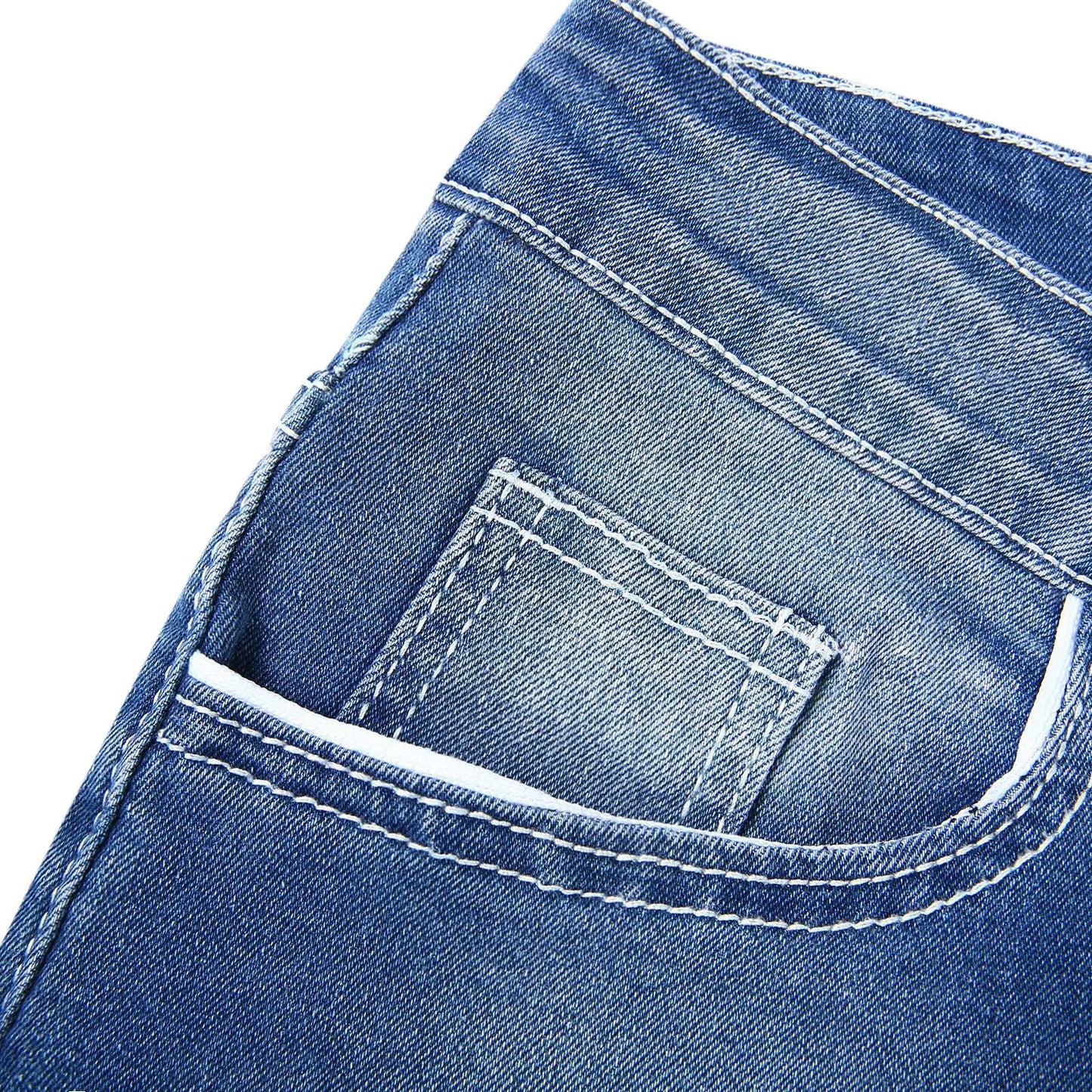 Vintage Men Jean Denim Pants Washed Pockets Mid Waist Zipper Fly Loose Fit Punk Style Distressed Ankle Length Straight Jeans