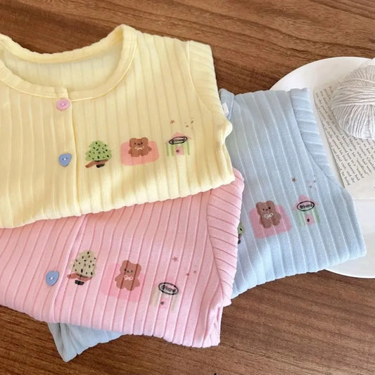 Girls' Base Shirt Long Sleeved Soft Cardigan Children's Cartoon Solid Color Color Color Buckle Jacket Baby Children's Clothing