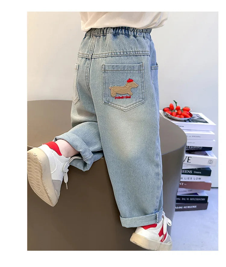 2025 New Girls Jeans Loose Straight Leg Pants for Toddler Baby Casual Wear Spring Autumn