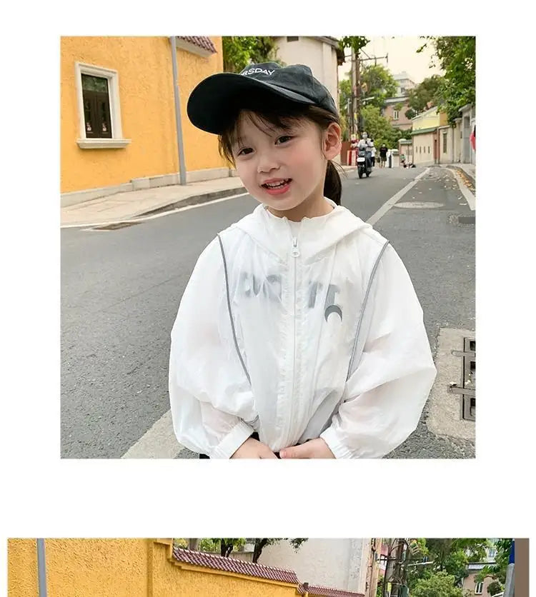Summer Casual Lightweight Kids Sun Outfit Tops Baby Girls Loose Drawstring Hooded Zip Moon Coats Children Jackets 1-10 Years
