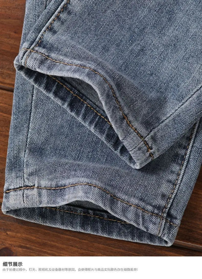 Jeans en denim de luxe pour hommes, style coréen, avec ceinture élastique et cordon de serrage, pour l'automne délavé, décontractés et extensibles