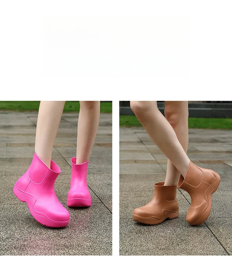 New Rubber Ladies Non-slip Waterproof Ankle Rainboots Shoes Thick Bottom Short Boot Galoshes Pink Women Rain Boots