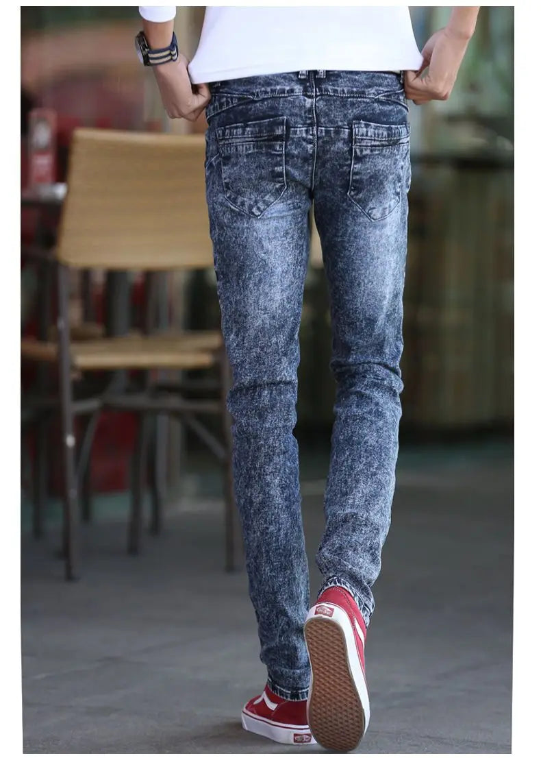 Harajuku Fashion Men's Jeans Stretch  Luxury Clothes for Men Korean Style Streetwear Cowboy Solid Snowflake Skinny Denim Pants
