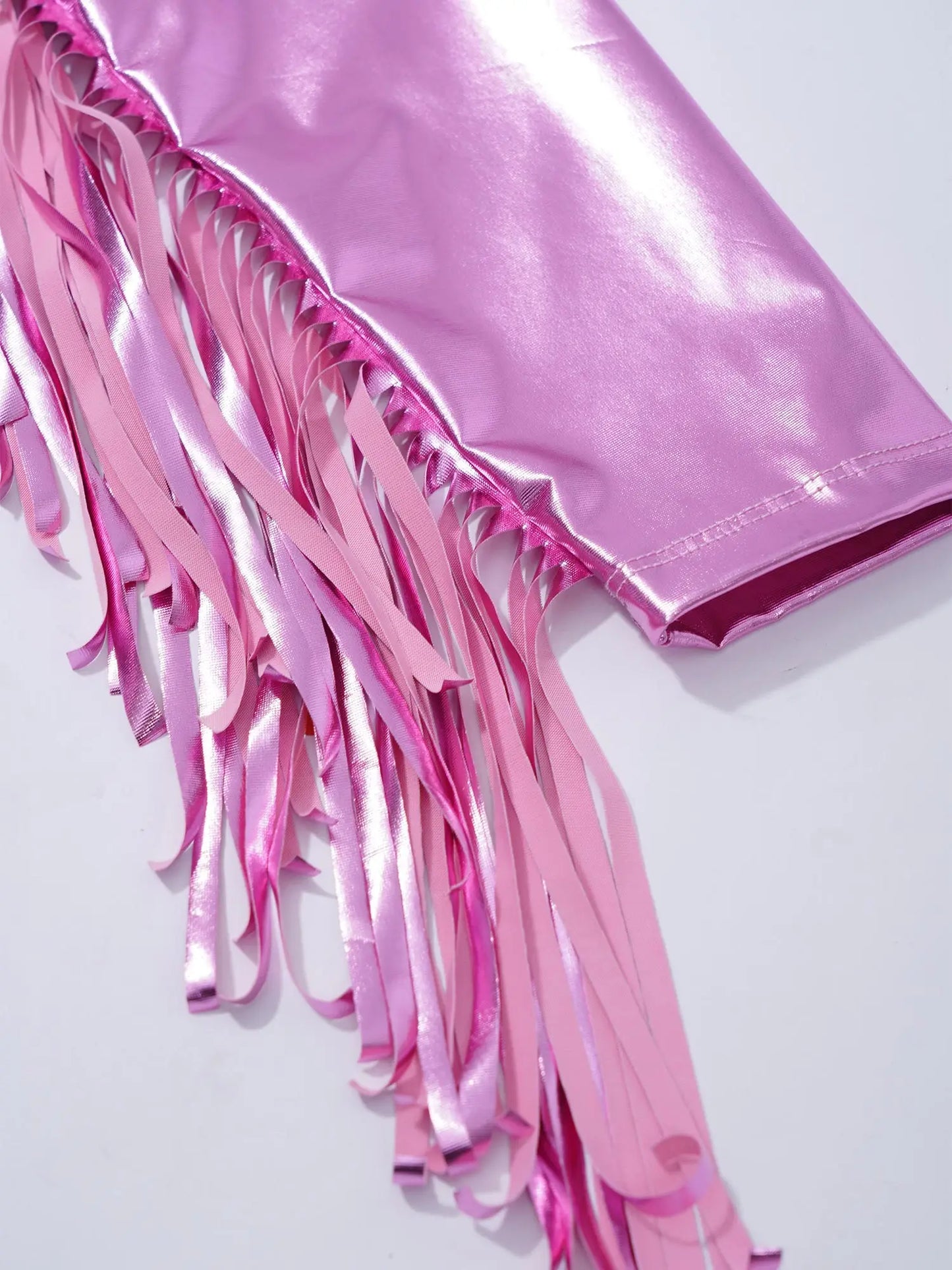 Kids Girls Tassels Metallic Jacket Top Fringe Shiny Turn-Down Collar Long Sleeve Zipper Jacket Coat for Hip Hop Street Dance