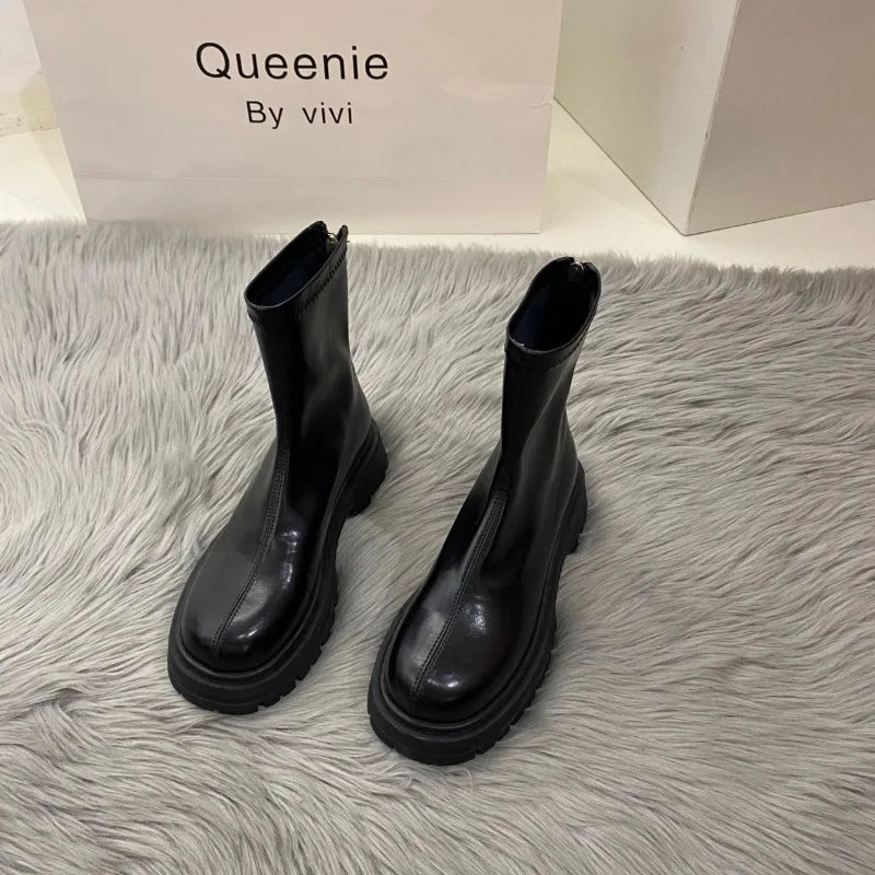 Ladies Shoes High Quality Back Zipper Women's New Round Toe Modern Boots Women Fashion Versatile Non-Slip Mid-Calf Boots