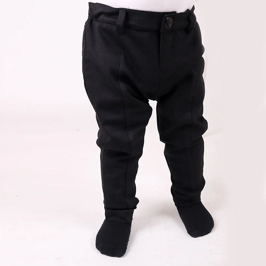 Pantalones largos negros para niños, para todas las estaciones, con cintura elástica alta, a la moda, ropa de verano para niños, con cremallera frontal y abertura.