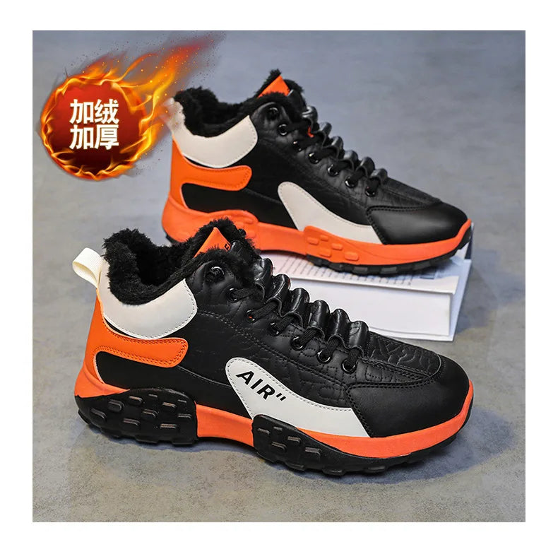 Zapatos de plataforma cálidos de algodón para hombre, zapatillas gruesas para hombre, zapatos vulcanizados de invierno, zapatillas casuales de moda para hombre, botas de nieve de caña alta