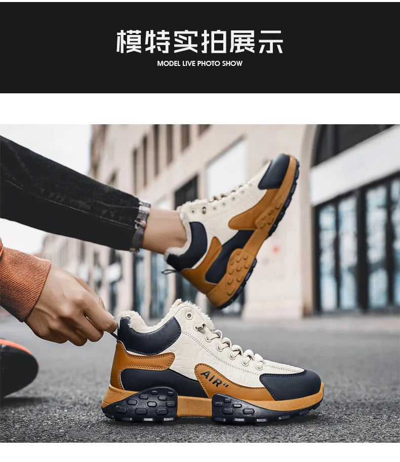 Zapatos de plataforma cálidos de algodón para hombre, zapatillas gruesas para hombre, zapatos vulcanizados de invierno, zapatillas casuales de moda para hombre, botas de nieve de caña alta