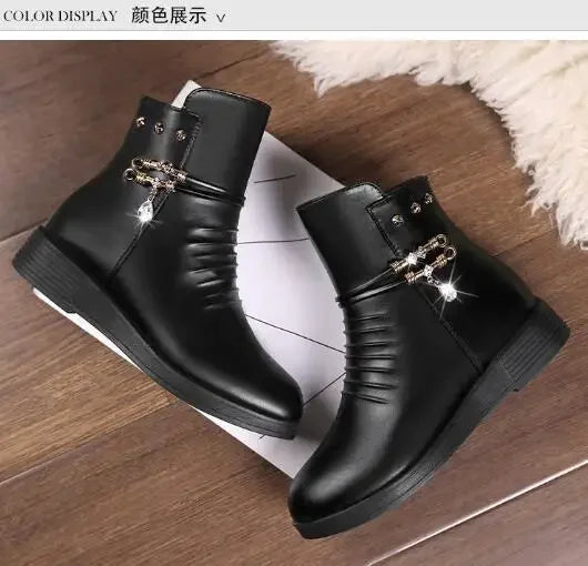 Solid Black NEW Women Luxury Brand Designer Snow Boots Metal Classic Furry Winter Warm Shoes Female Ankle Boot Women Botas Mujer
