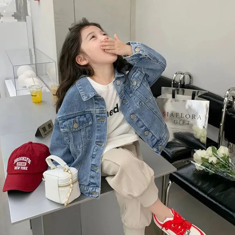 Fashion Kids Denim Jacket For Girls Coat Spring Autumn Children Outerwear Baby Casual Jackets Costume 4-12 Year