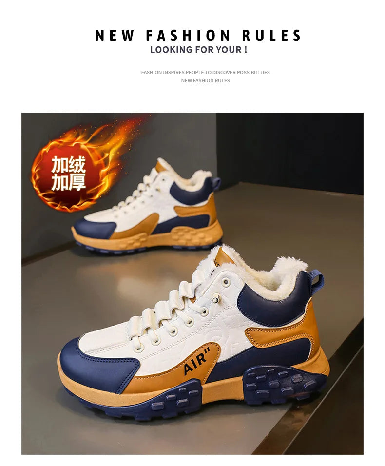 Zapatos de plataforma cálidos de algodón para hombre, zapatillas gruesas para hombre, zapatos vulcanizados de invierno, zapatillas casuales de moda para hombre, botas de nieve de caña alta