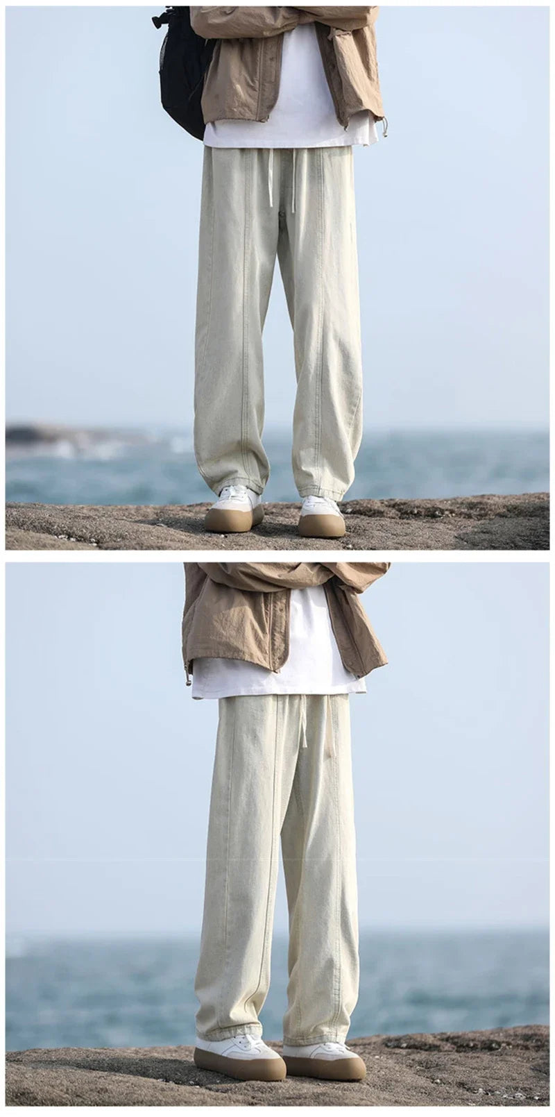 New Korean Fashion Baggy Jeans For Men Classic Drawstring Straight Denim Pants Y2K Vintage Jean Streetwear Wide-leg Trousers