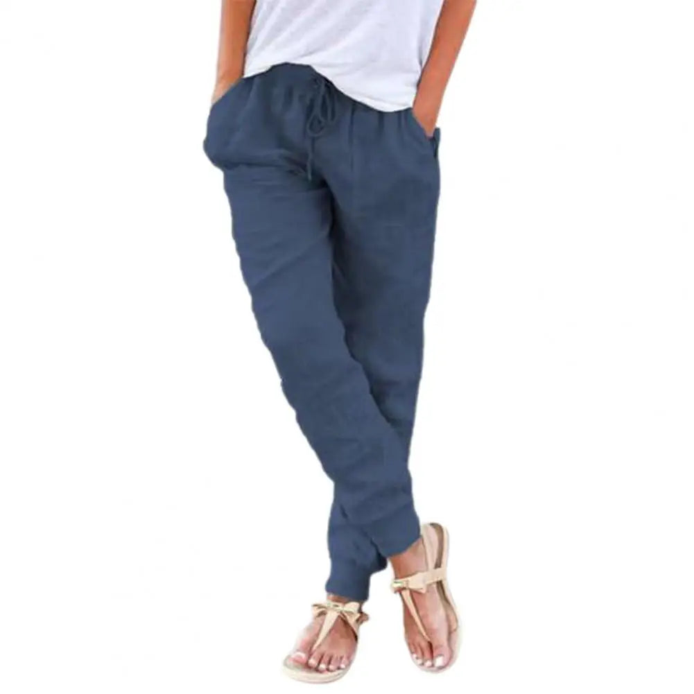 80% Dropshipping!!New Women Pants Sweat Absorbent Pockets Solid Color Elastic Waist Drawstring Trousers Casual Pants S-3XL