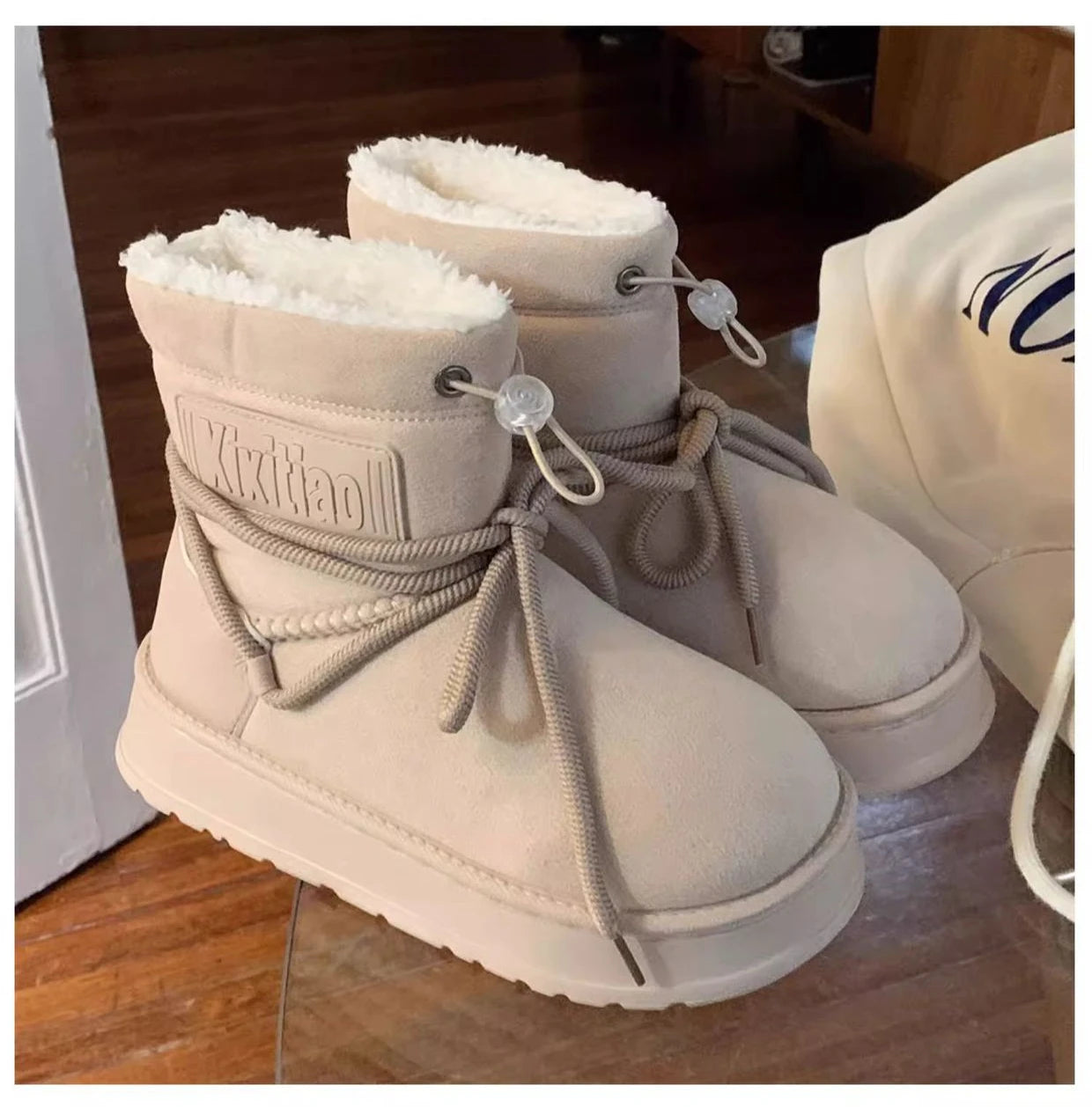 Women’s Snow Boot With Waterproof Lace Up Mid-Calf Outdoor Winter Deep Tread Rubber Sole