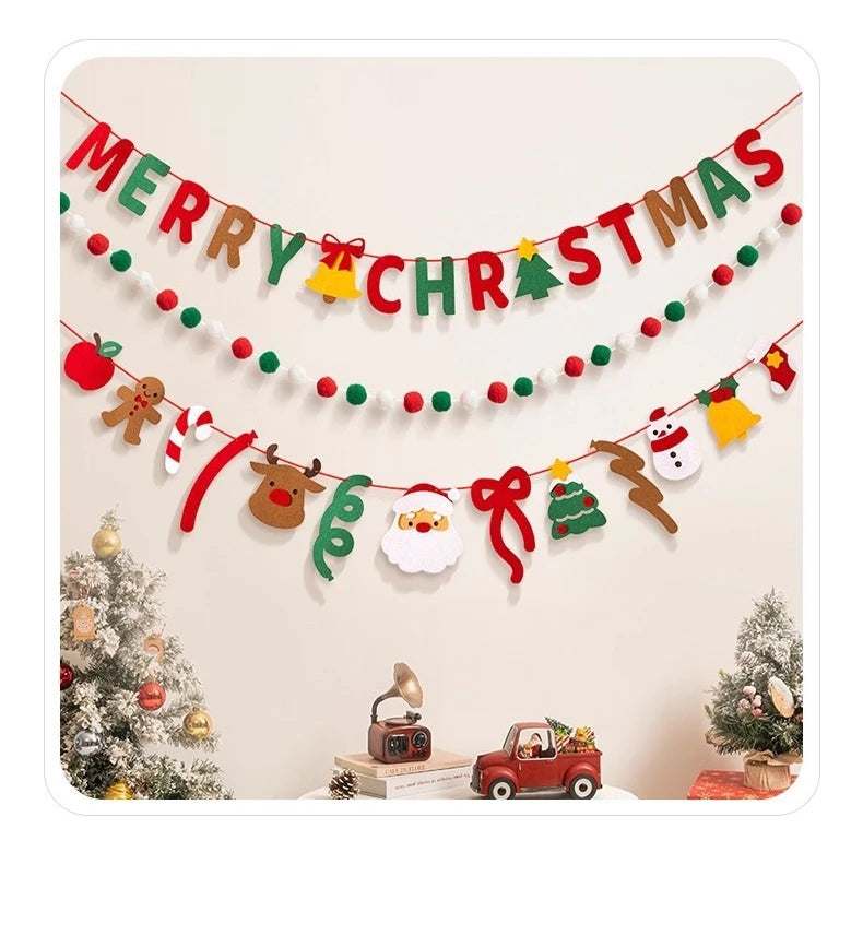 DIY Handmade Pull Flag Banner with LED Light String Merry Christmas Holiday Ornaments Home Room Background Christmas Decoration