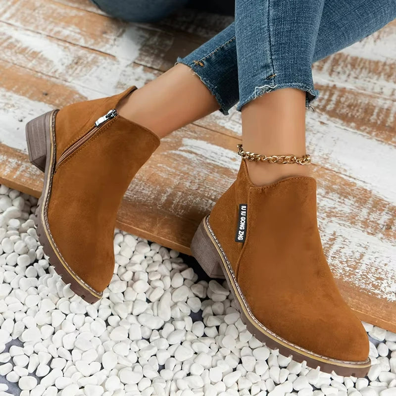 Women's Boots Thick Sole Ankle Boots Fashion Comfortable Snow Boots for Women Side Zipper Short Boot Plus Size Platform Shoes