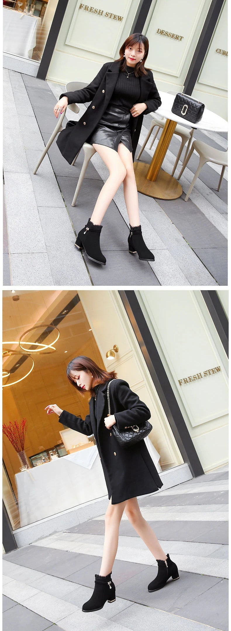 New Autumn Fashion Boots Women Fur Winter Warm Pointed Ankle Boots Sexy High Heel Rhinestone Decoration Zipper Women Boots