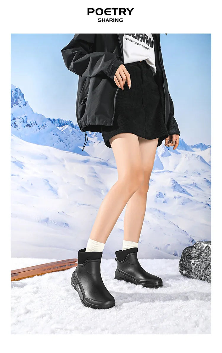 Waterproof Ankle Rain Boots for Men Chef Kitchen Fleece-lined Man Shoes Work Fashion Rainy Day Non-slip Garden Fishing Wellies