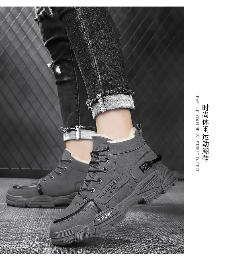 Botas nuevas para hombre, de invierno, de felpa, para la nieve, estilo casual, para exteriores, con cordones, cálidas, antideslizantes, hasta el tobillo.