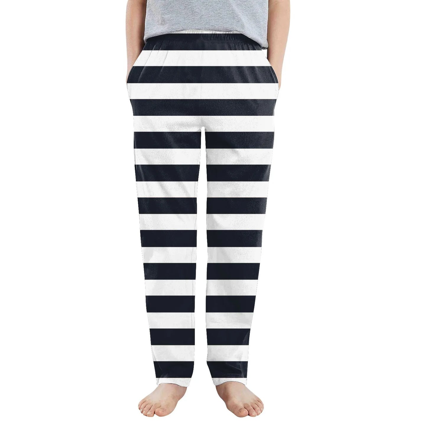 Pantalones de pijama con estampado de rayas elegantes para niños y niñas, pantalones de dormir casuales, sueltos y cómodos con bolsillos, pijamas para niños.
