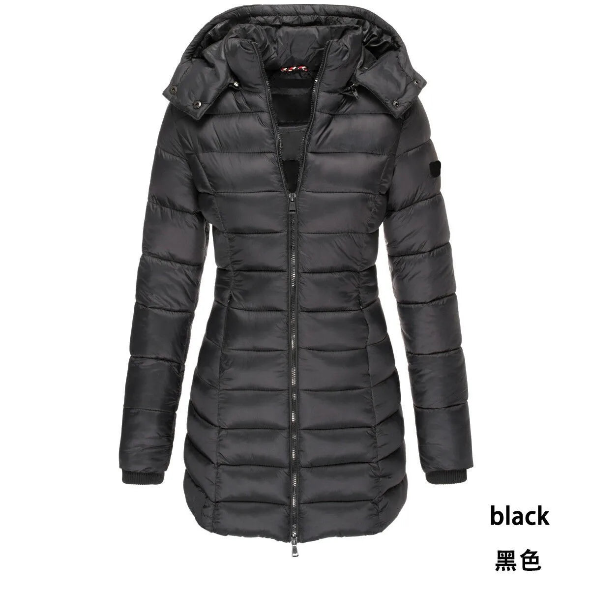 Autumn Winter Solid Color New Women's Cotton-padded Clothes Long Slim-fitting Parka Zipper