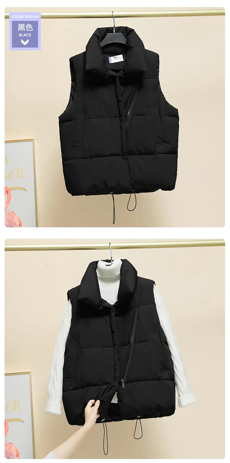 Women Vest Parkas Sleeveless Solid Jackets Zipper Splice Thick Vests Pockets Stand Collar Coats Warm Elegant Lady Parka