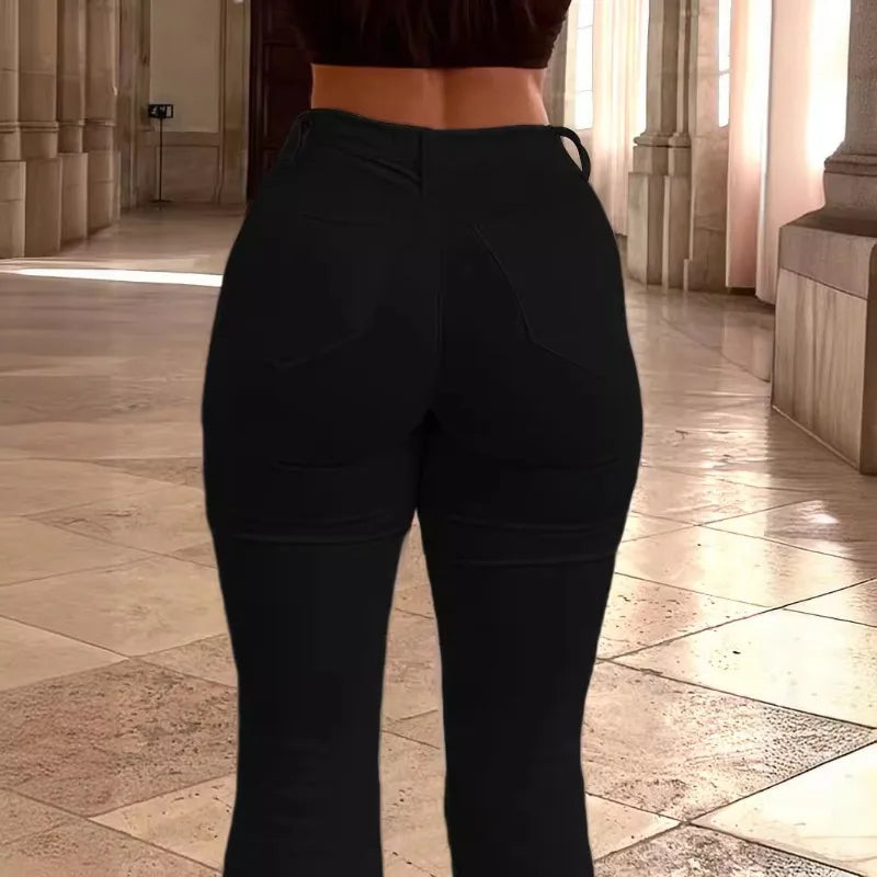 2025 Jeans Female Wish European and American Women's Elastic High Waist Solid Color Micro-pull Trousers