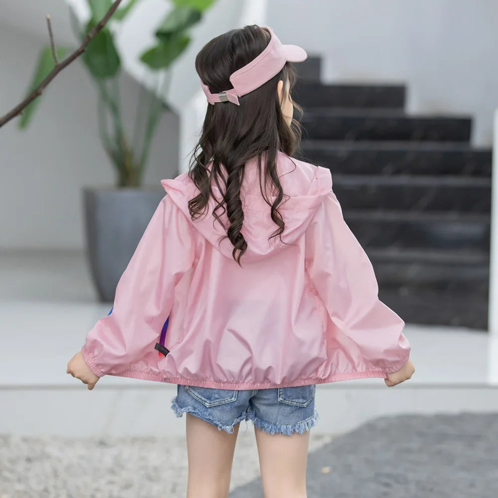 Children's Summer Thin Sun-protective Jacket Boys Girls Breathable Hooded Zipper Solid Lightweight Coat Jackets Clothing