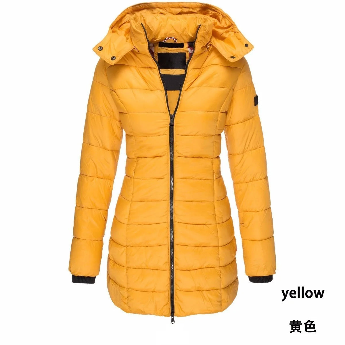 Autumn Winter Solid Color New Women's Cotton-padded Clothes Long Slim-fitting Parka Zipper
