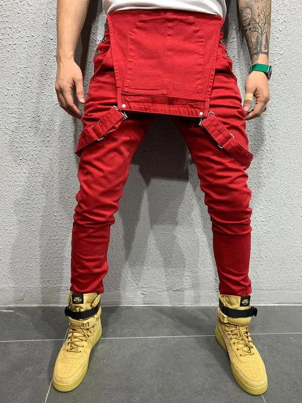 Women Jeans Rompers Washing Ankle Length Overalls Pencil Pants One Piece High Street Pockets Spliced Solid Slight Strech