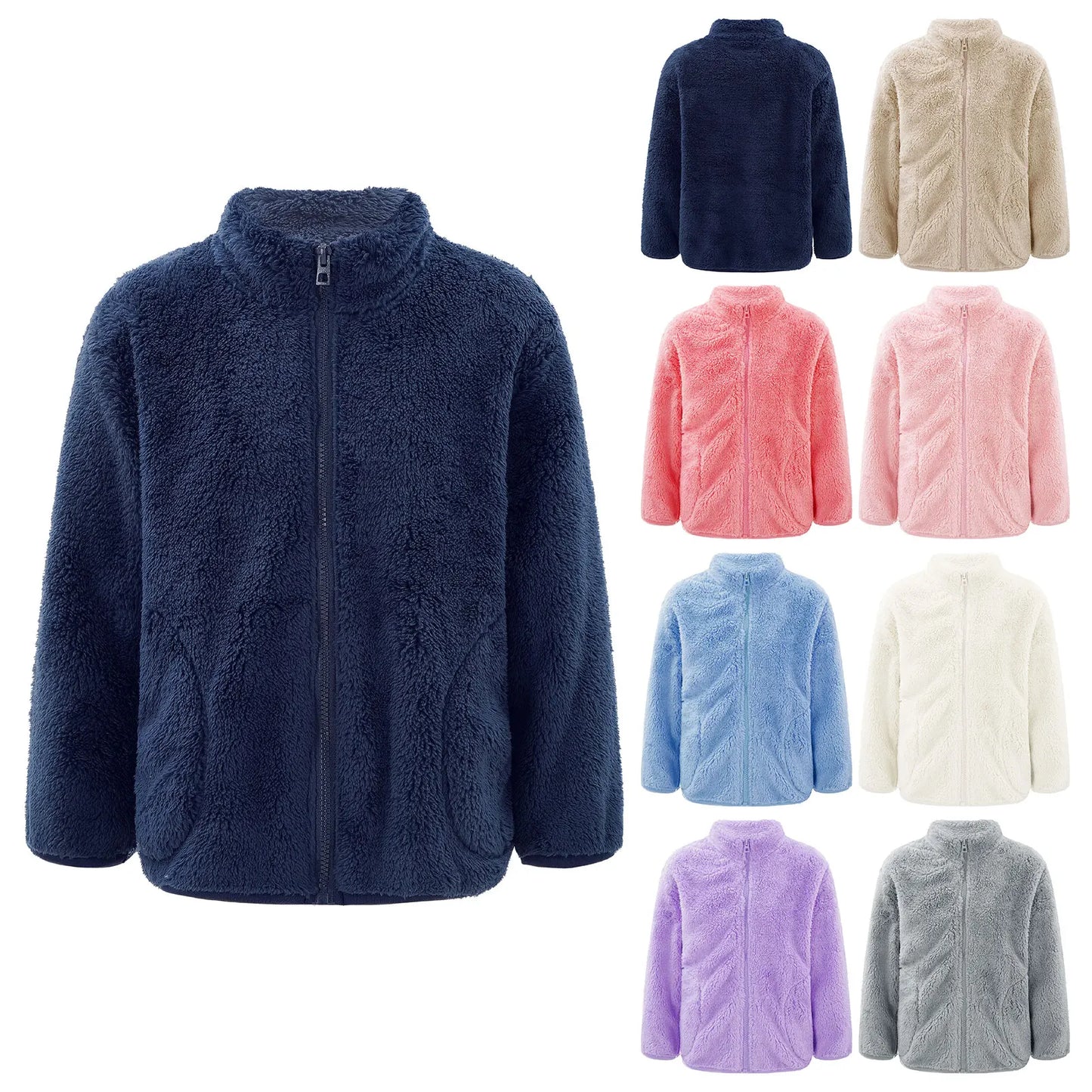 2022 Autumn Winter Girls Boys Casual Soft Warm Long Sleeve Coat Baby Kids Children Fleece Jacket Plush Zipper Closure Outerwear